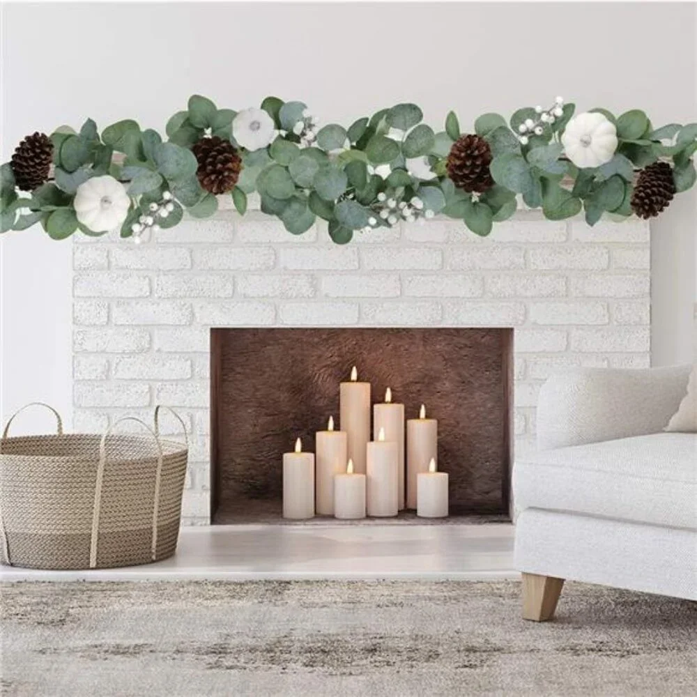 White Pumpkin Garland Artificial Eucalyptus with White Pumpkins Pinecones